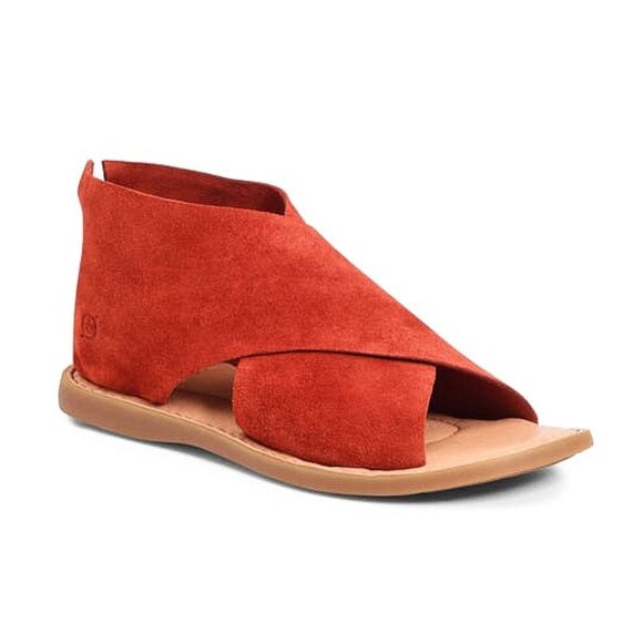 Born Iwa Red Aragosta Suede Leather Distressed Crossover Burnt Orange Sandals 6 - Picture 4 of 14